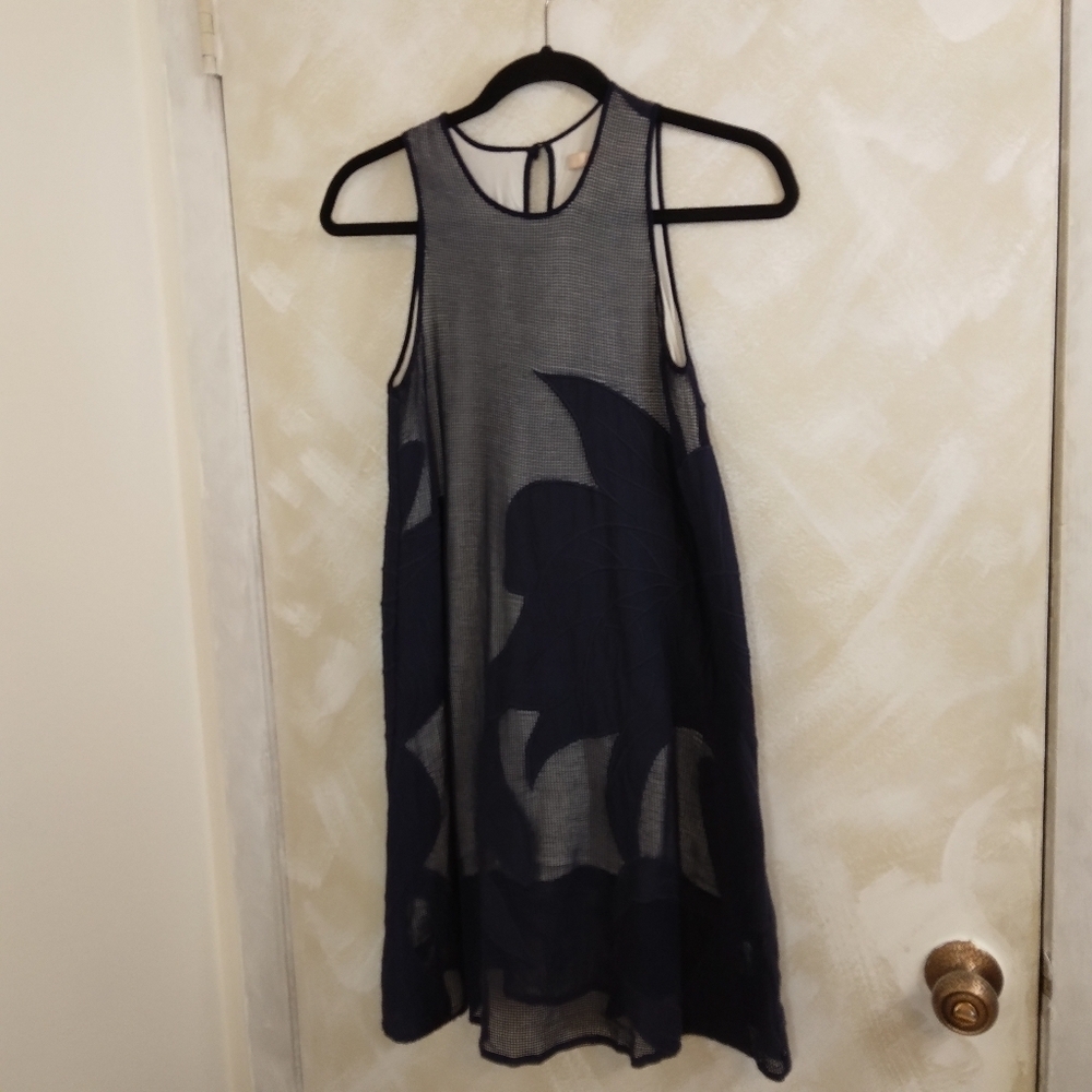 XXS Petite Hutch Sleeveless Tank Mesh Embroidered Dark Blue Dress Summer